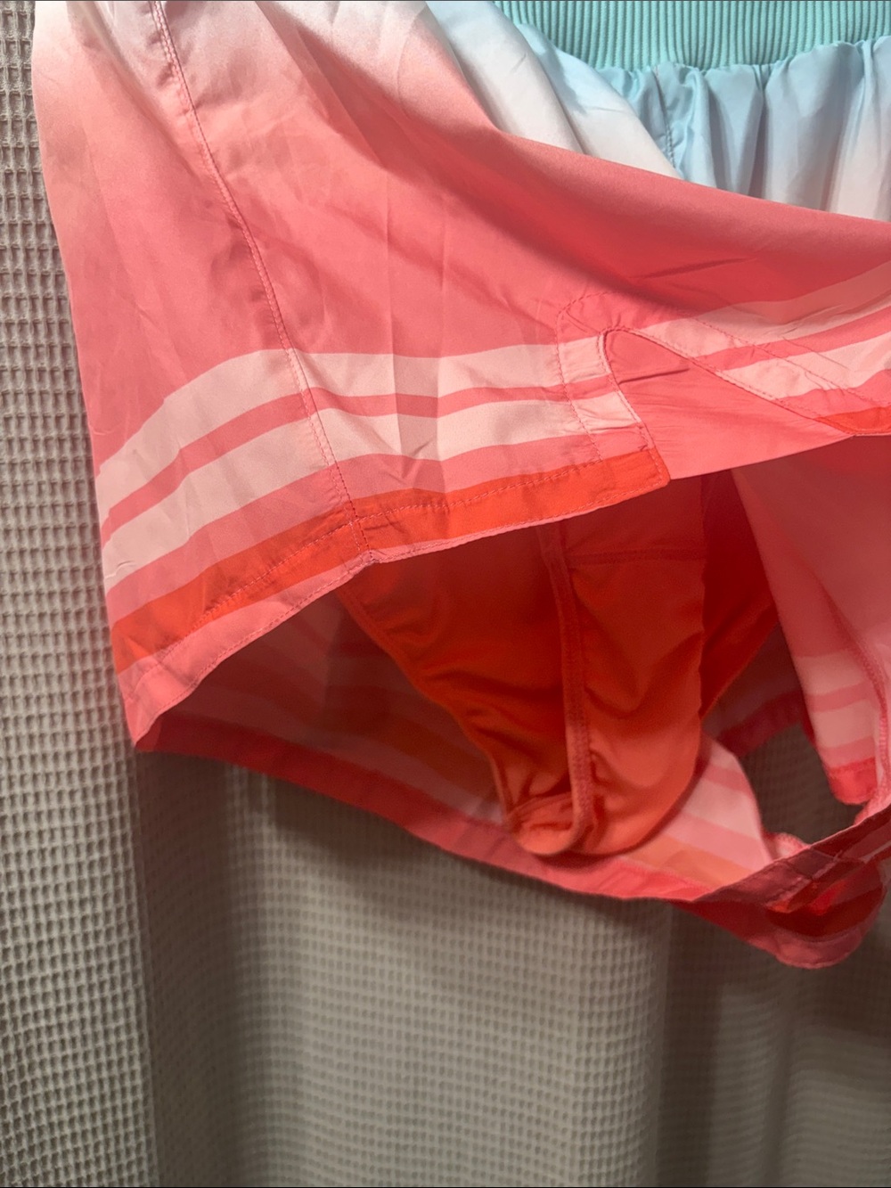 Free people movement  Coral Ombre Athletic Shorts with Aqua Ribbed Waistband - Picture 4 of 10
